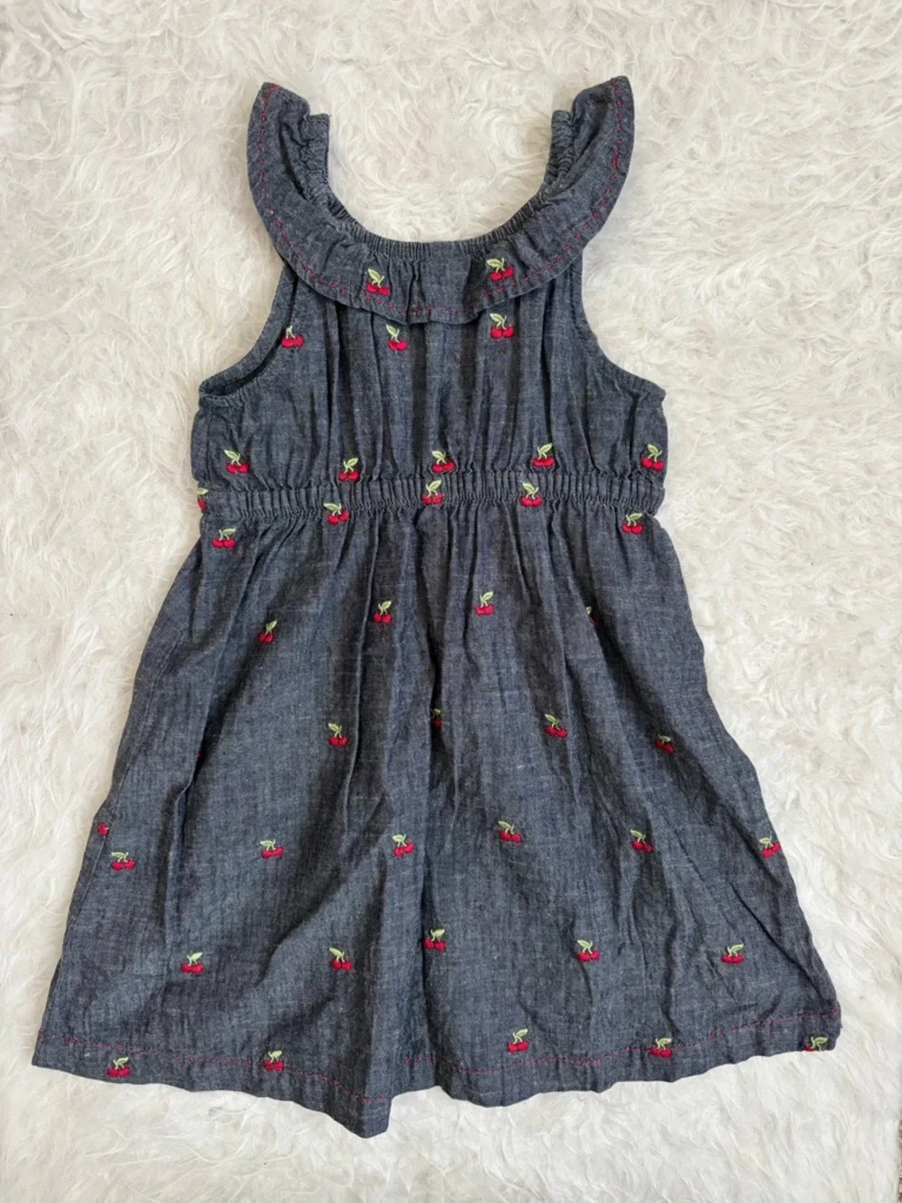 Gymboree Girls Navy Chambray Dress with Cherry Embroidery